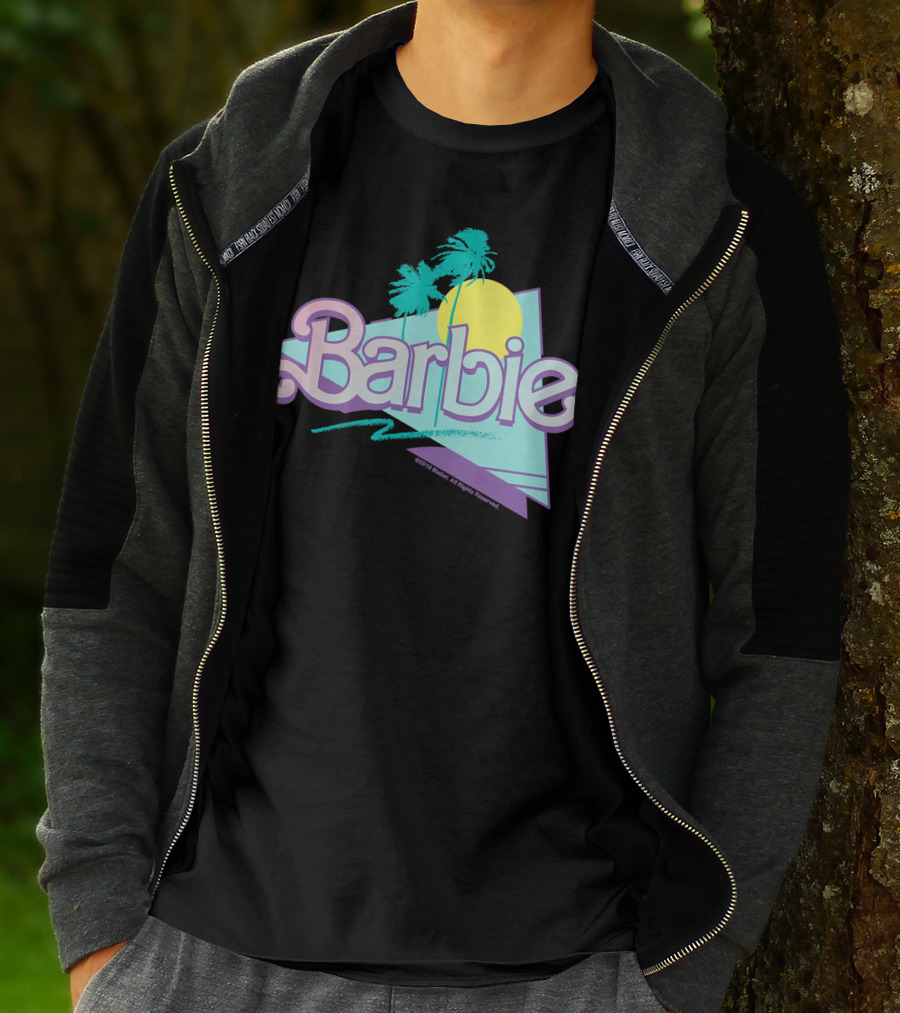 Barbie Pastel 90s Retro Logo With Palm Trees And Sunburst T-Shirt