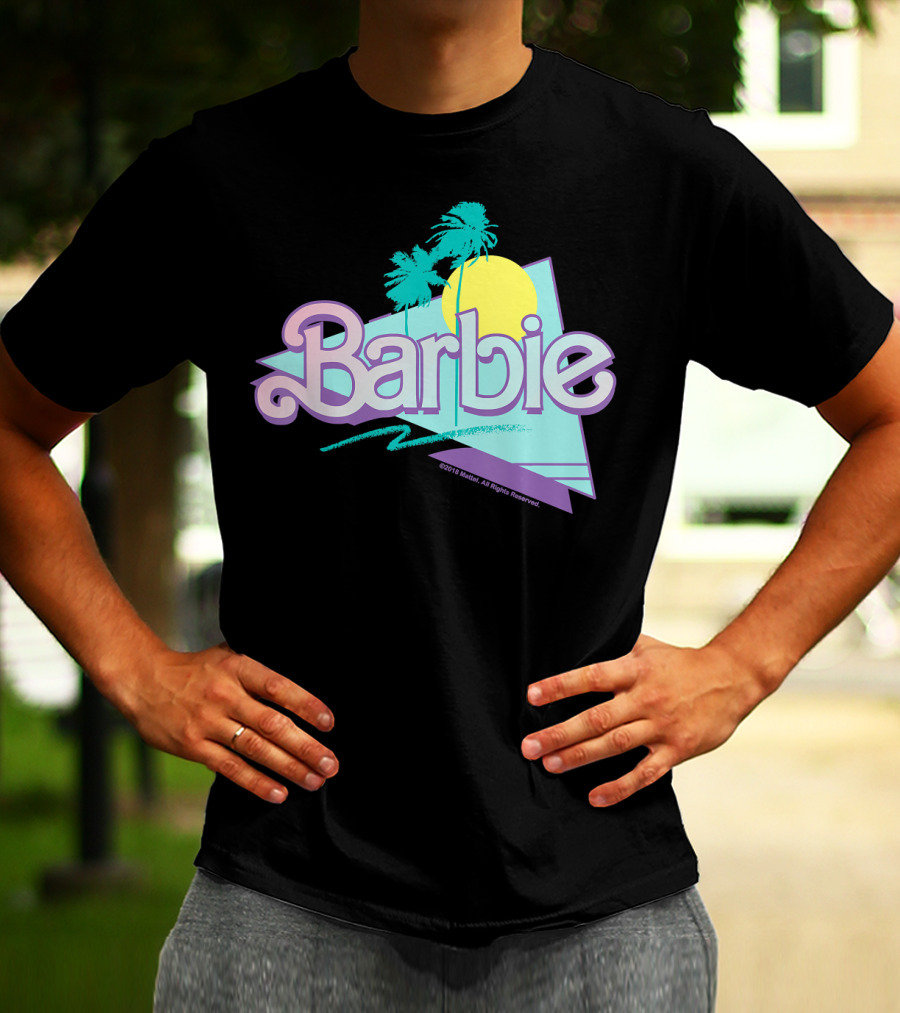 Barbie Pastel 90s Retro Logo With Palm Trees And Sunburst T-Shirt