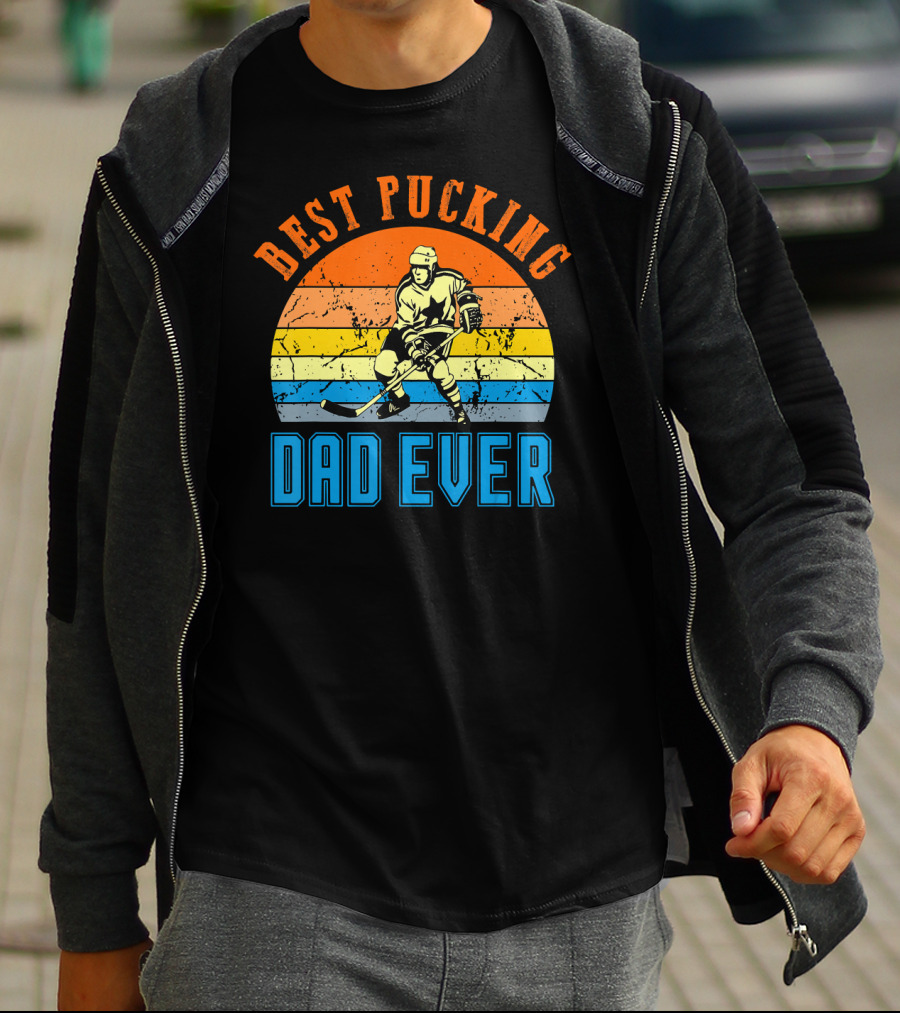 Best Pucking Dad Ever Vintage Retro Hockey Dads T-Shirt