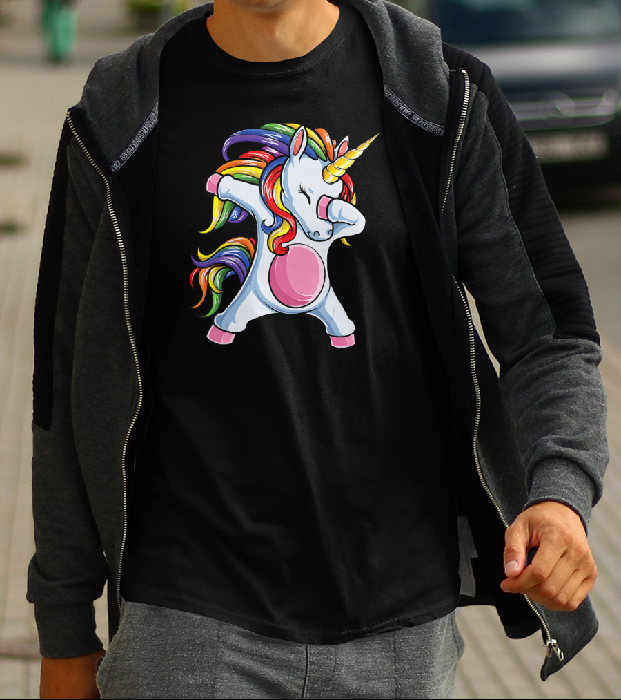 Dabbing Unicorn Rainbow Girls Kids Women T-Shirt