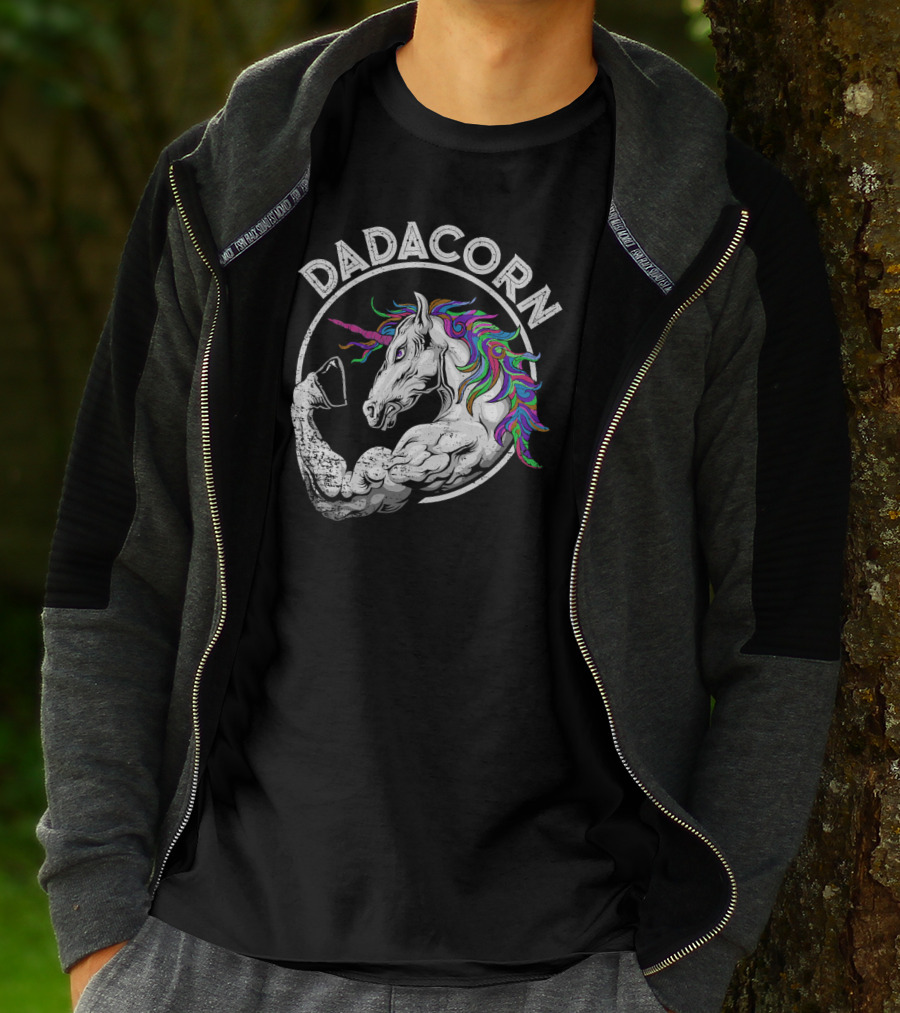Dadacorn Muscle Unicorn Flexing Rainbow Mane T-Shirt