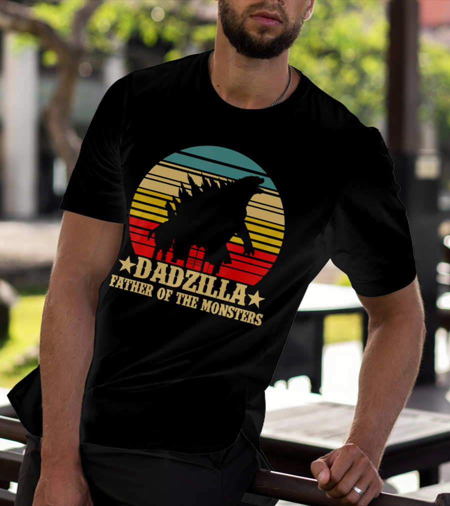 Dadzilla Father Of The Monsters Dinosaur Retro Sunset Monster T-Shirt