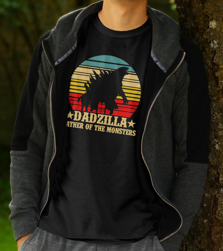 Dadzilla Father Of The Monsters Dinosaur Retro Sunset Monster T-Shirt