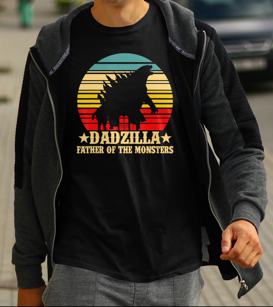 Dadzilla Father Of The Monsters Dinosaur Retro Sunset Monster T-Shirt