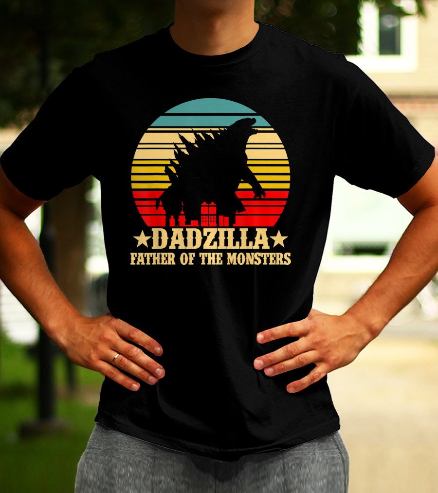 Dadzilla Father Of The Monsters Dinosaur Retro Sunset Monster T-Shirt