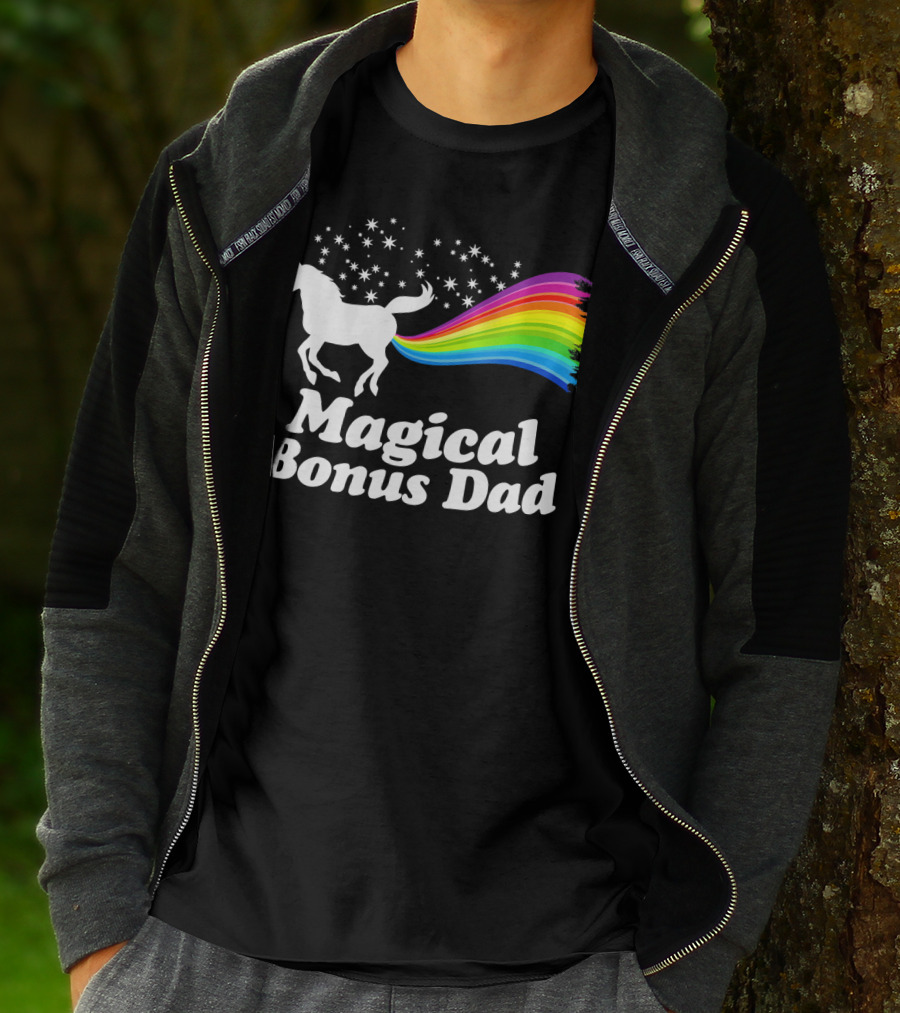 Magical Bonus Dad Unicorn With Rainbow And Stars T-Shirt