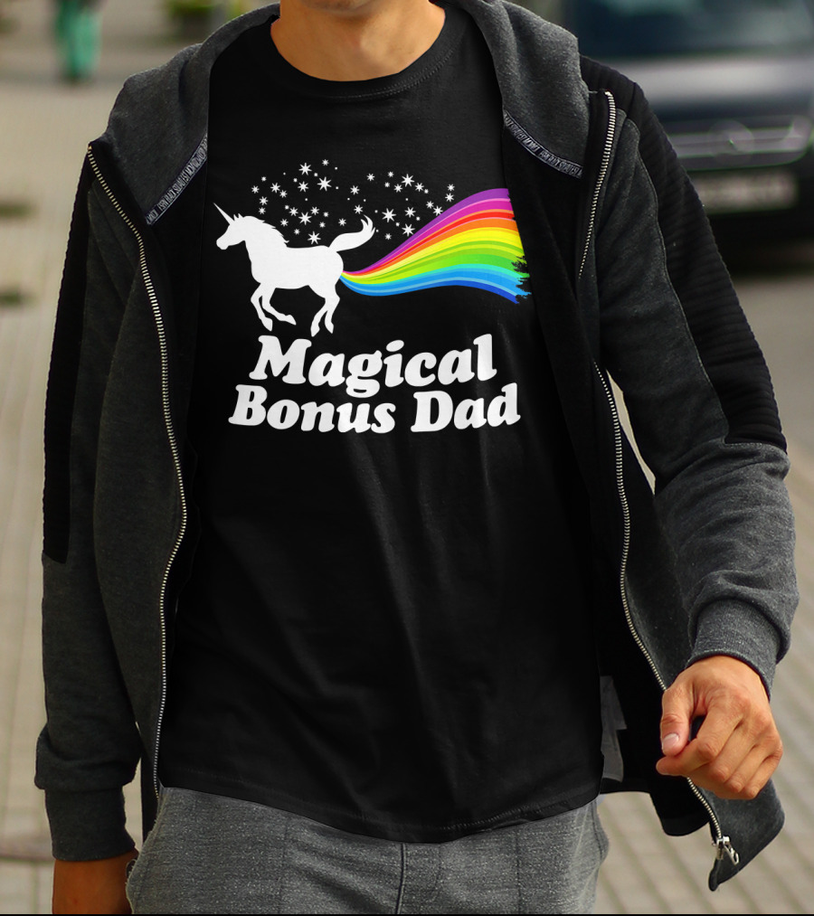 Magical Bonus Dad Unicorn With Rainbow And Stars T-Shirt