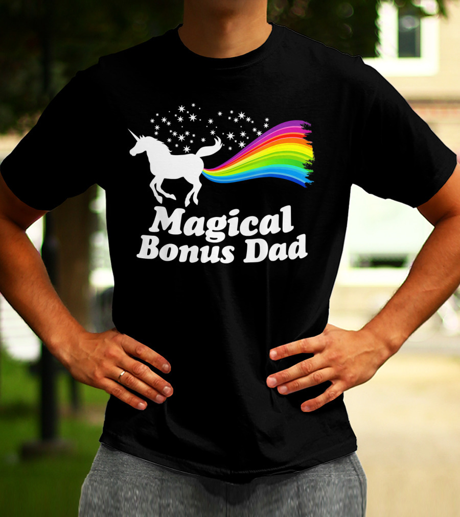 Magical Bonus Dad Unicorn With Rainbow And Stars T-Shirt