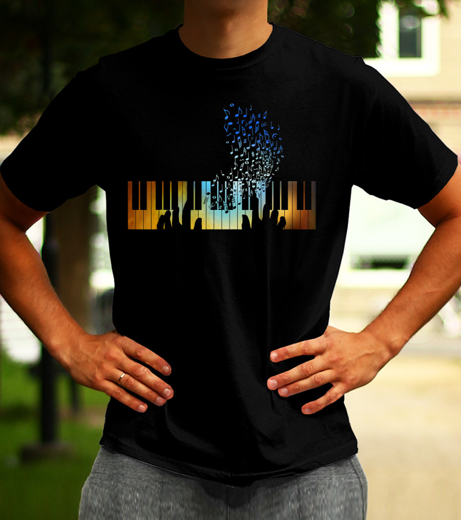 Musical Notes Rising From Colorful Keyboard Piano T-Shirt