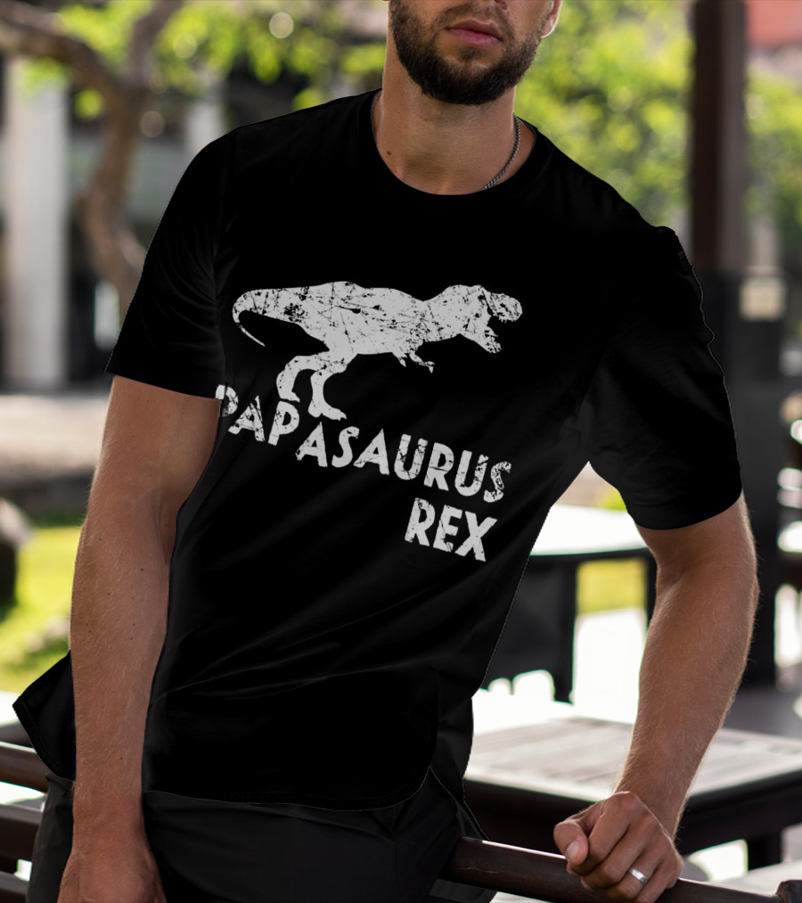 Mens Papasaurus Rex Funny Cute Dinosaur Father's Day T-Rex T-Shirt