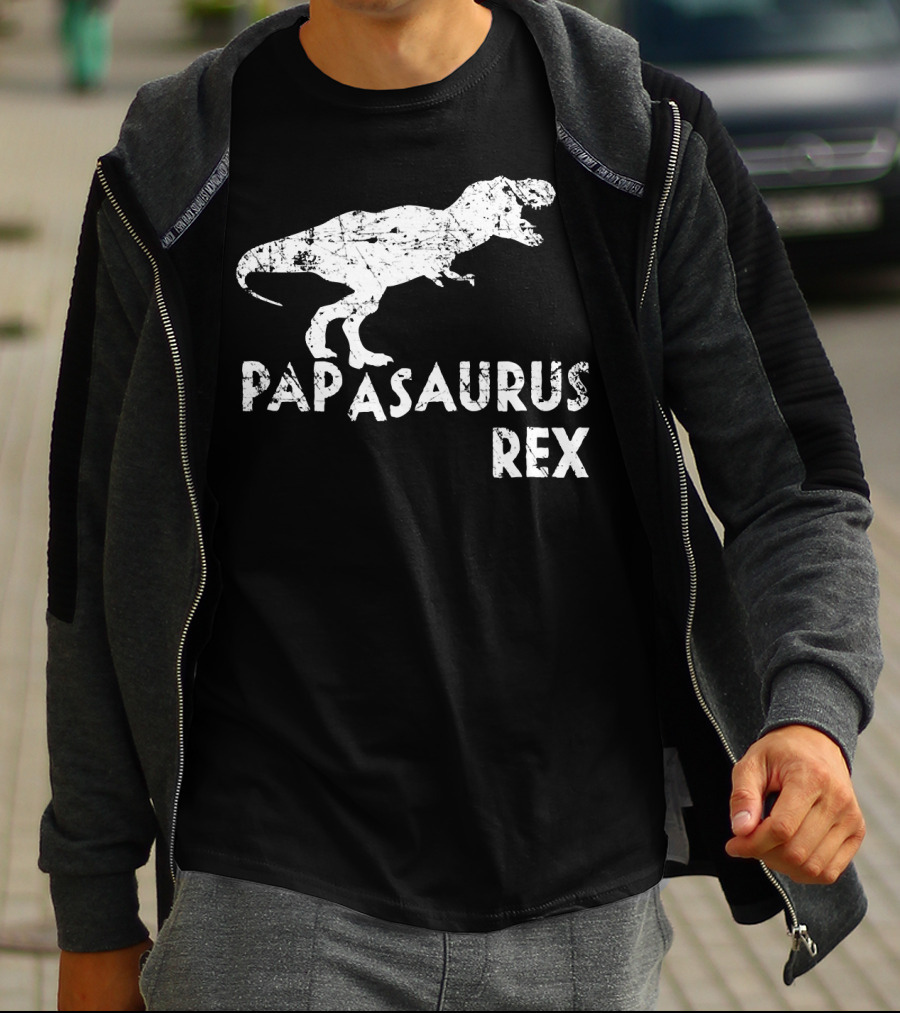 Mens Papasaurus Rex Funny Cute Dinosaur Father's Day T-Rex T-Shirt