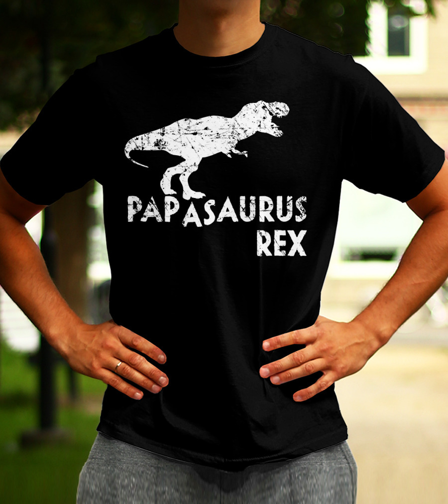Mens Papasaurus Rex Funny Cute Dinosaur Father's Day T-Rex T-Shirt