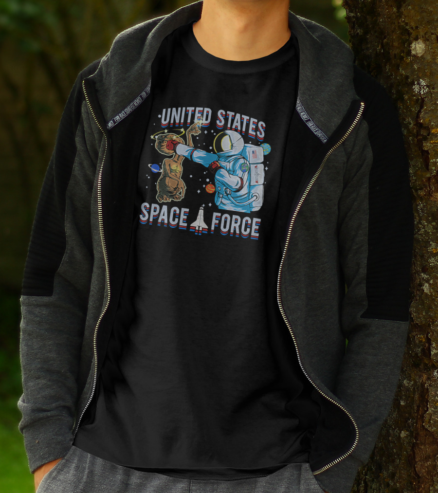 United States Space Force Astronaut Punching Alien In Humorous Space Scene T-Shirt