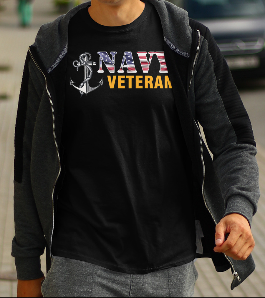 Navy Veteran American Flag Anchor T-Shirt