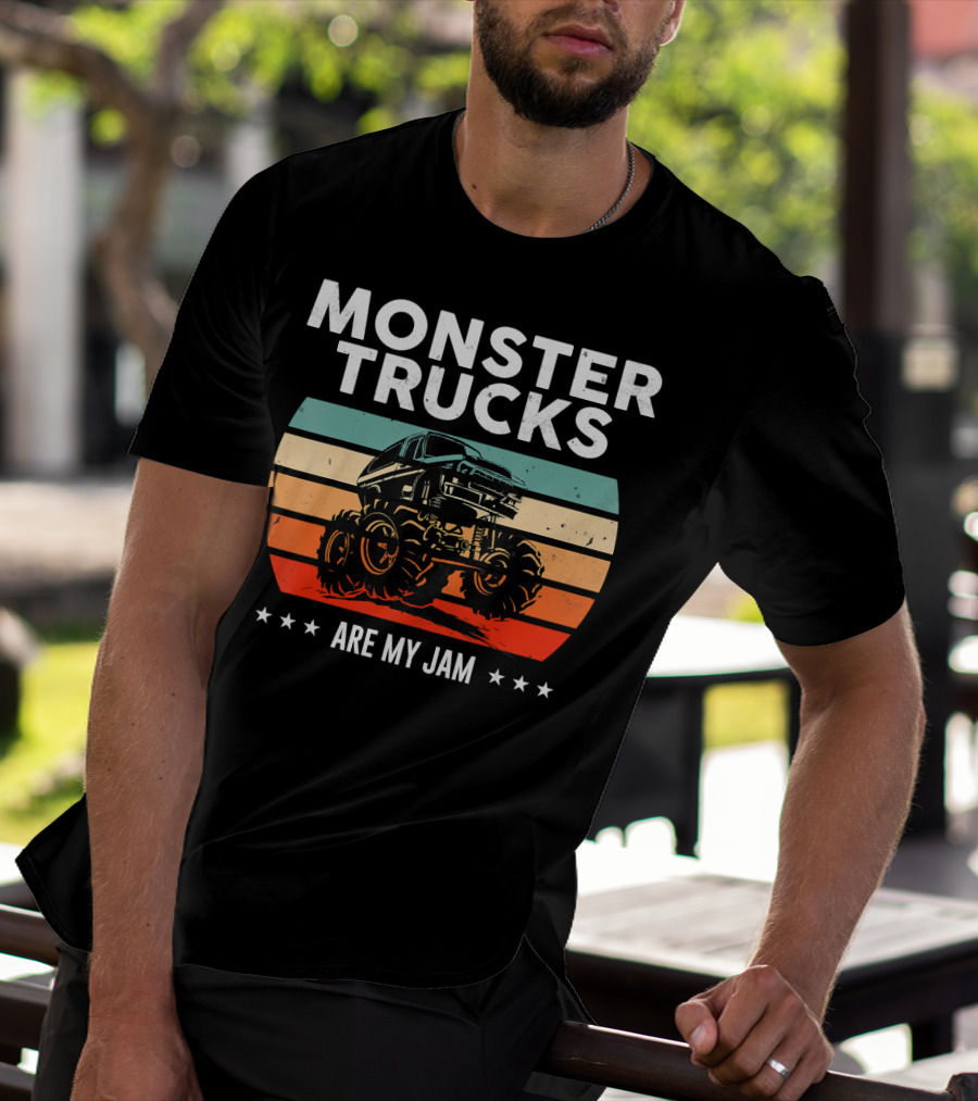 Monster Trucks Are My Jam Retro Sunset Vintage Cool Engines T-Shirt