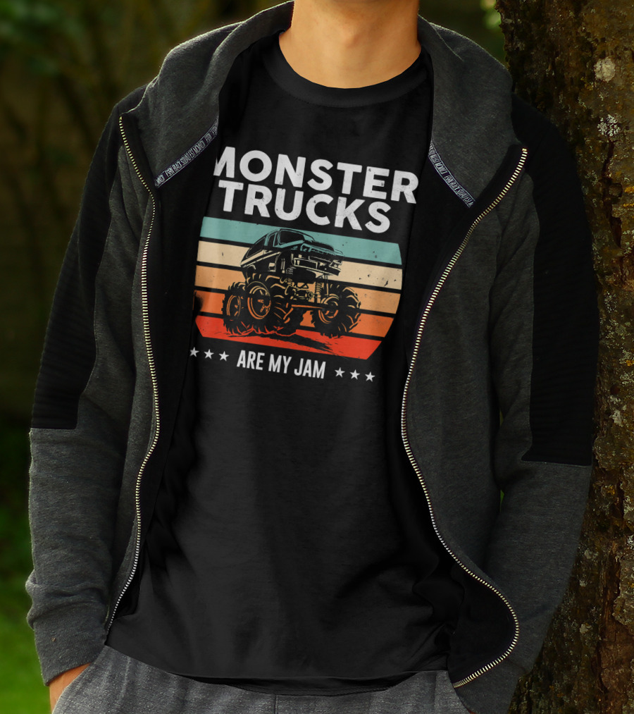 Monster Trucks Are My Jam Retro Sunset Vintage Cool Engines T-Shirt
