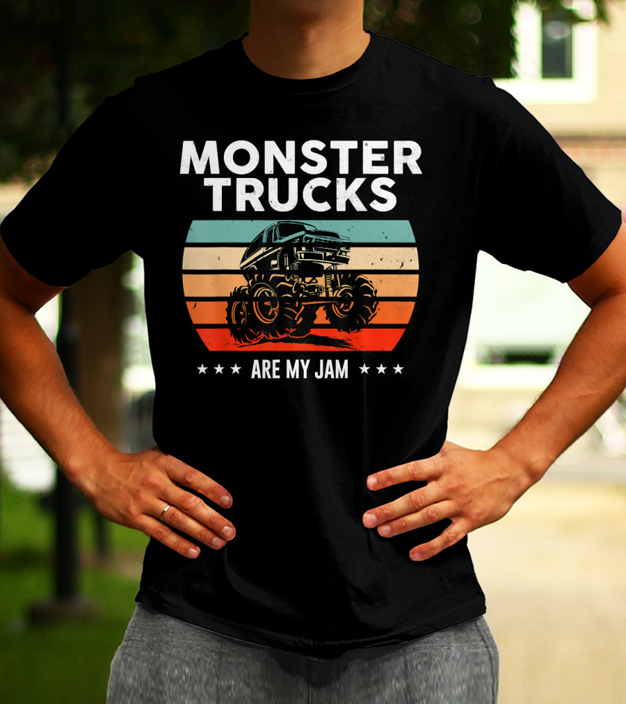 Monster Trucks Are My Jam Retro Sunset Vintage Cool Engines T-Shirt