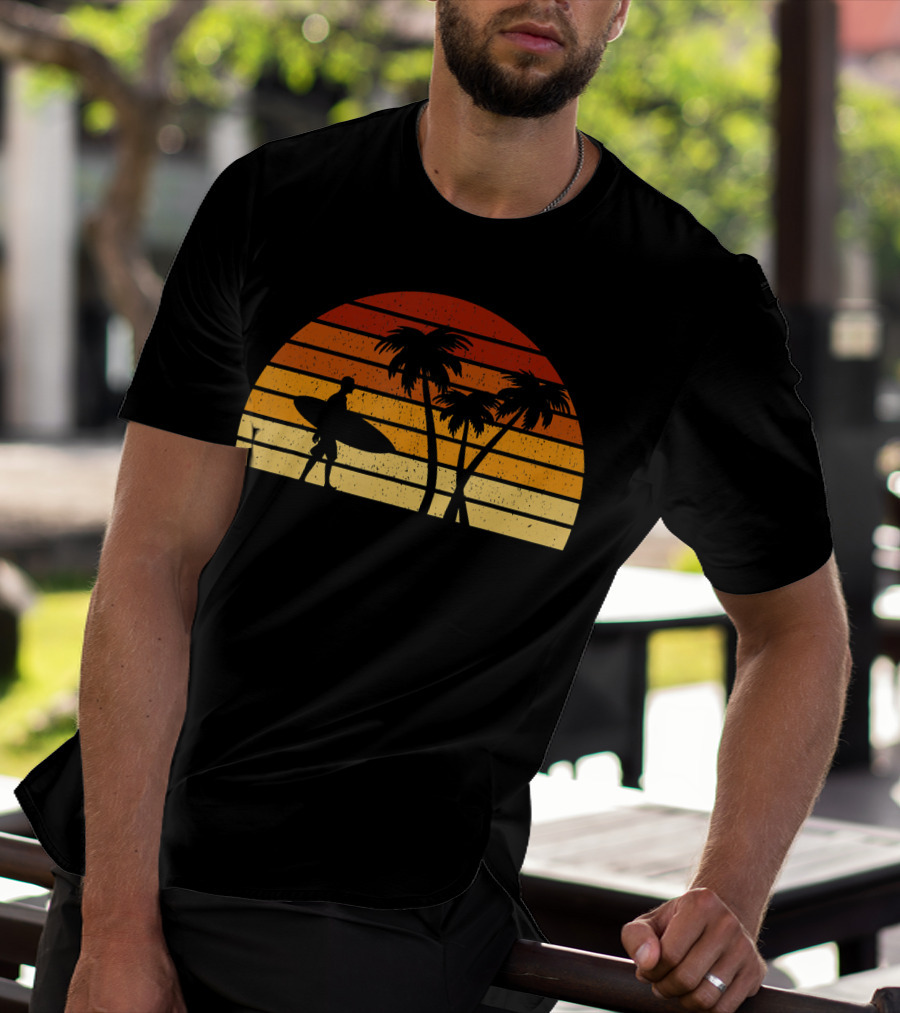 Vintage Sunset Surfing Palm T-Shirt