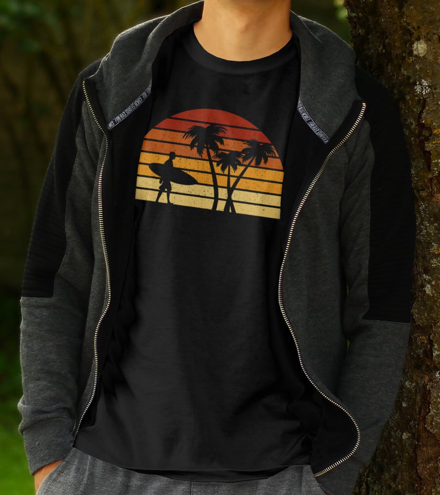 Vintage Sunset Surfing Palm T-Shirt