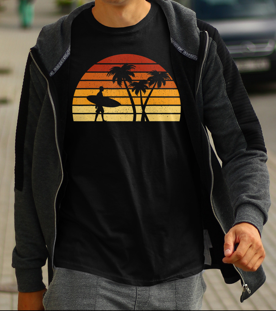 Vintage Sunset Surfing Palm T-Shirt