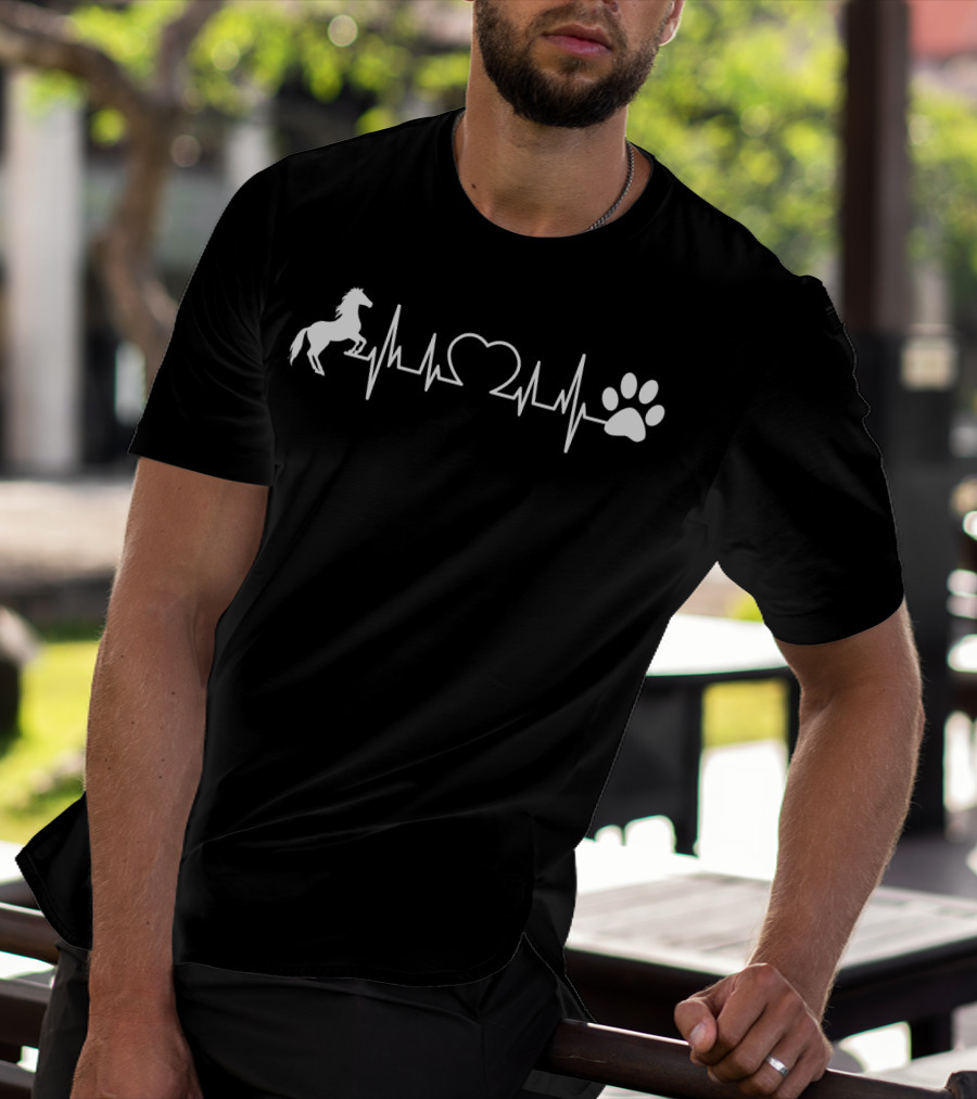 Horse Cat Dog Paw Heartbeat Love T-Shirt