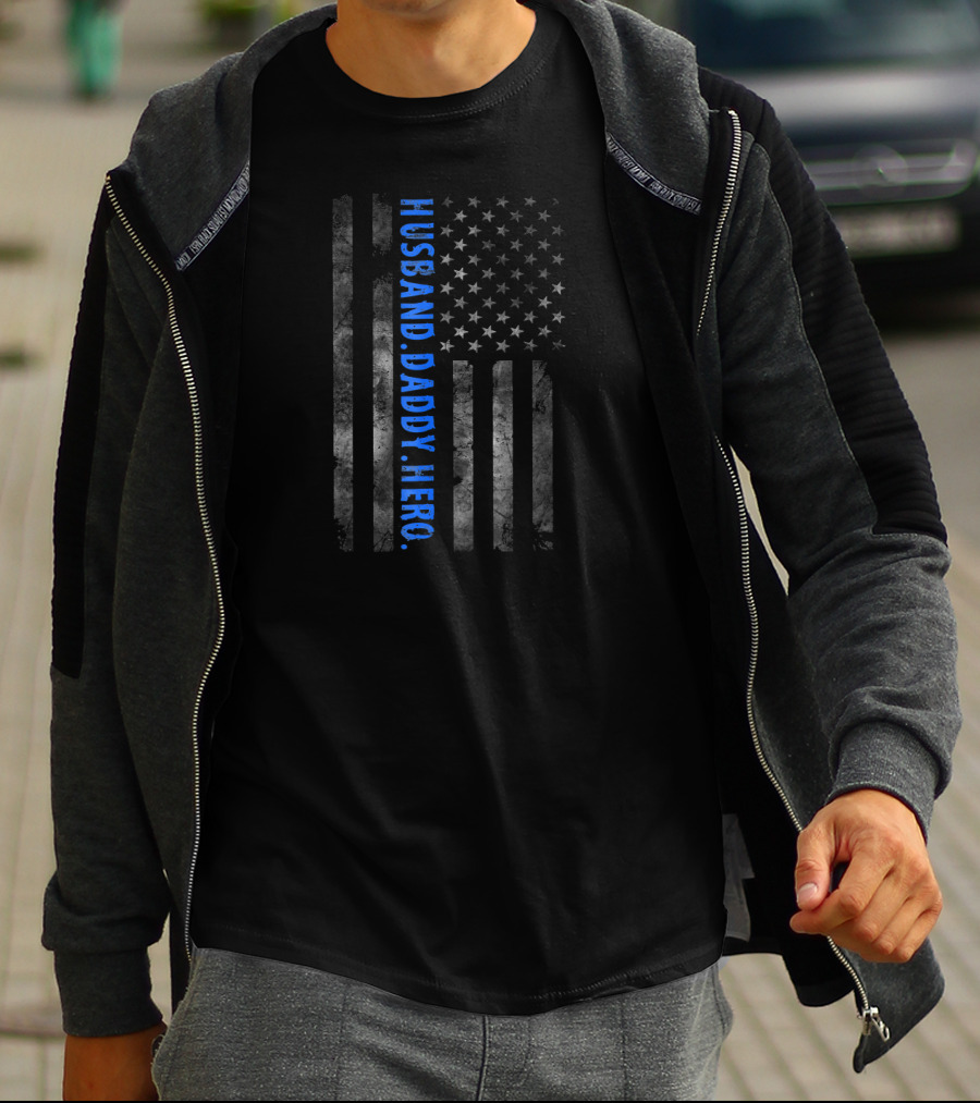 Husband Daddy Hero Thin Blue Line Police Officer Sheriff Deputy T-Shirt