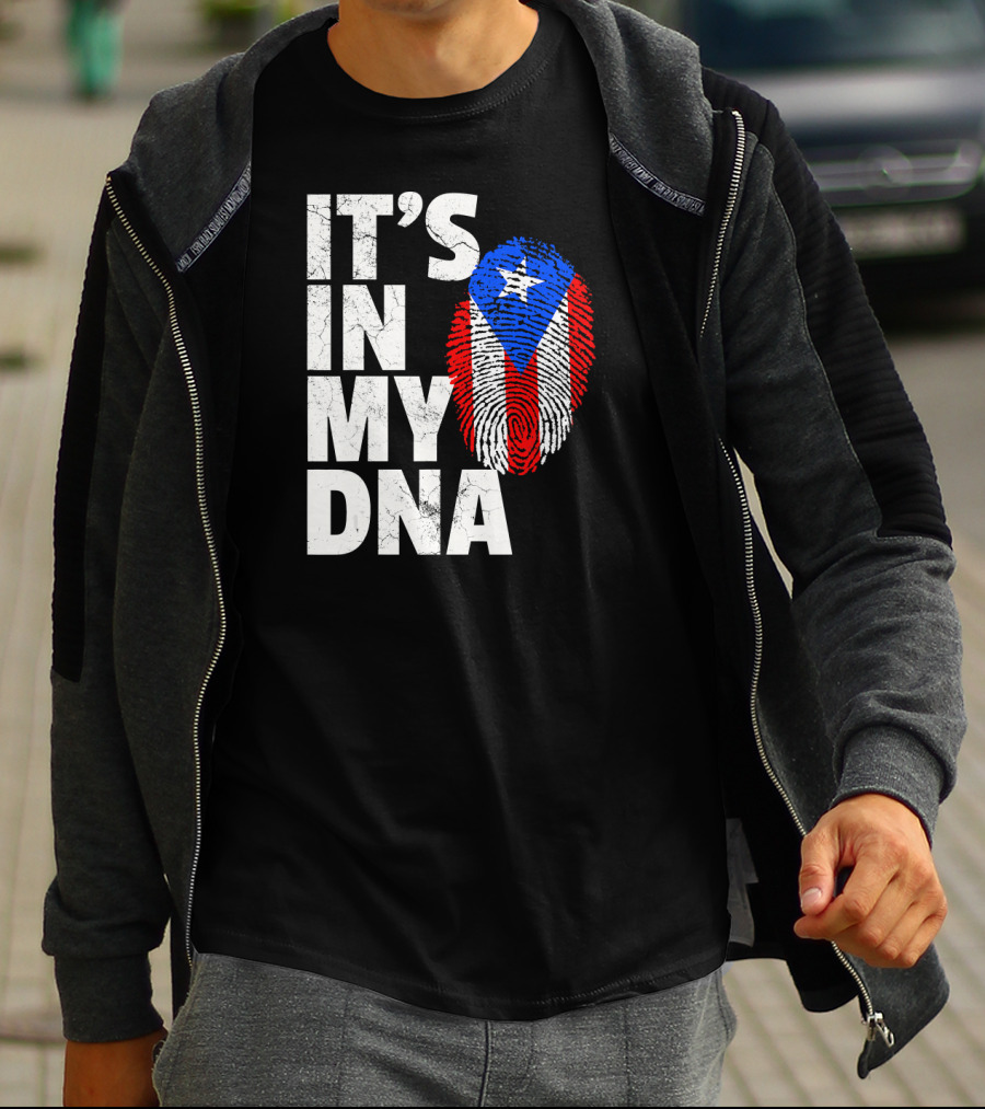 IT'S IN MY DNA Puerto Rico Flag Fingerprint Pride T-Shirt