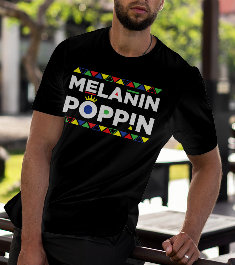 Melanin Poppin African American Pride Crown Triangles Colorful Symbolism T-Shirt