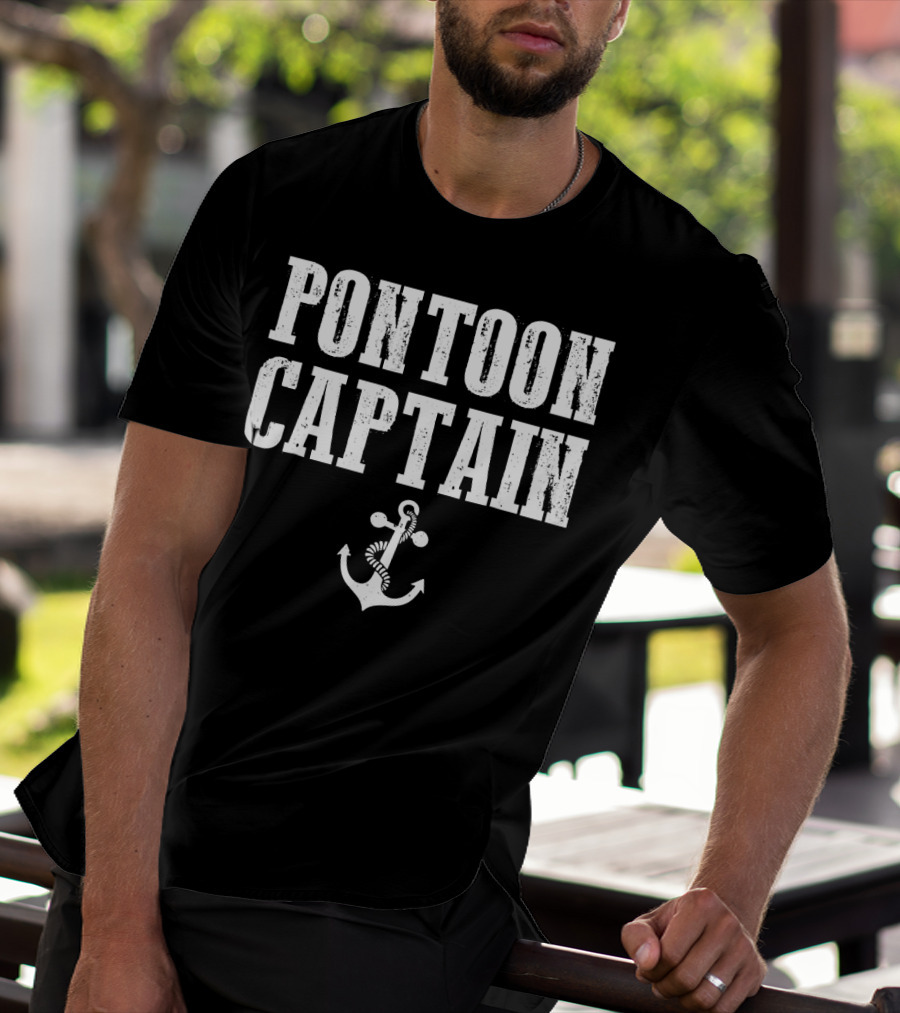 Pontoon Captain Anchor Logo Funny Boating T-Shirt