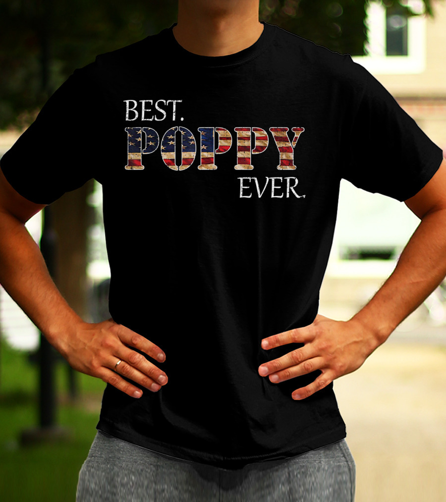 Best Poppy Ever American Flag Vintage Patriotic T-Shirt