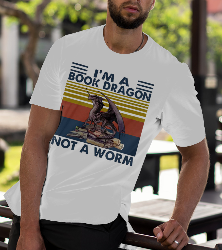 I'm A Book Dragon Not A Worm Fantasy Creature On Stack Of Books T-Shirt