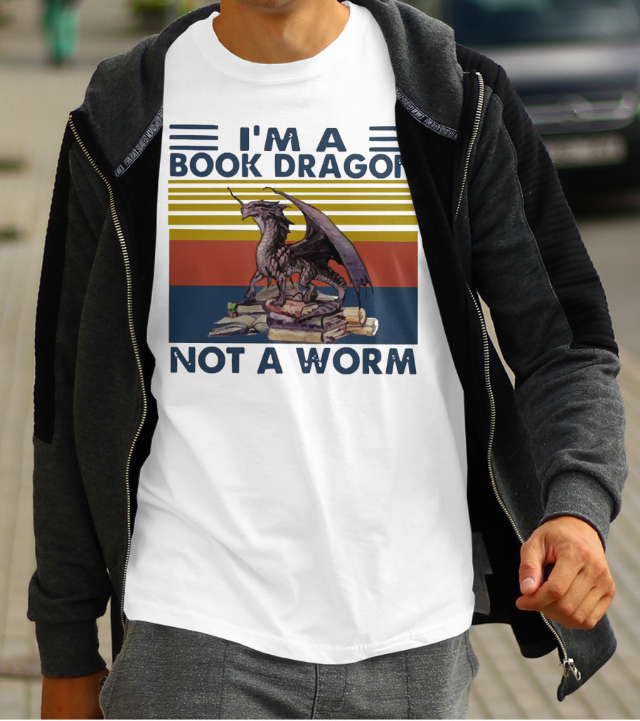 I'm A Book Dragon Not A Worm Fantasy Creature On Stack Of Books T-Shirt