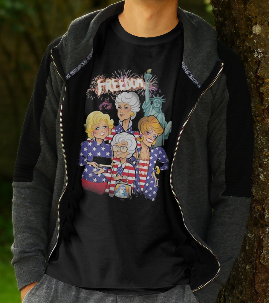 America Flag Golden Girls Freedom With Statue Of Liberty Fireworks T-Shirt