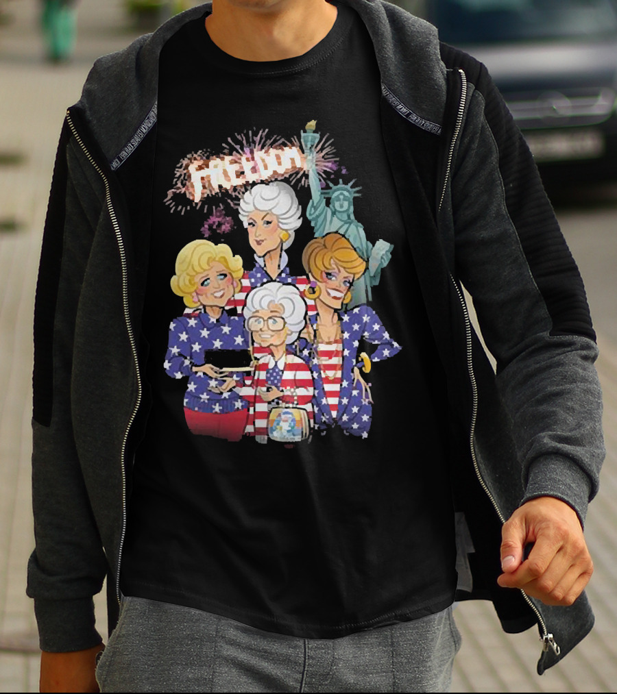 America Flag Golden Girls Freedom With Statue Of Liberty Fireworks T-Shirt