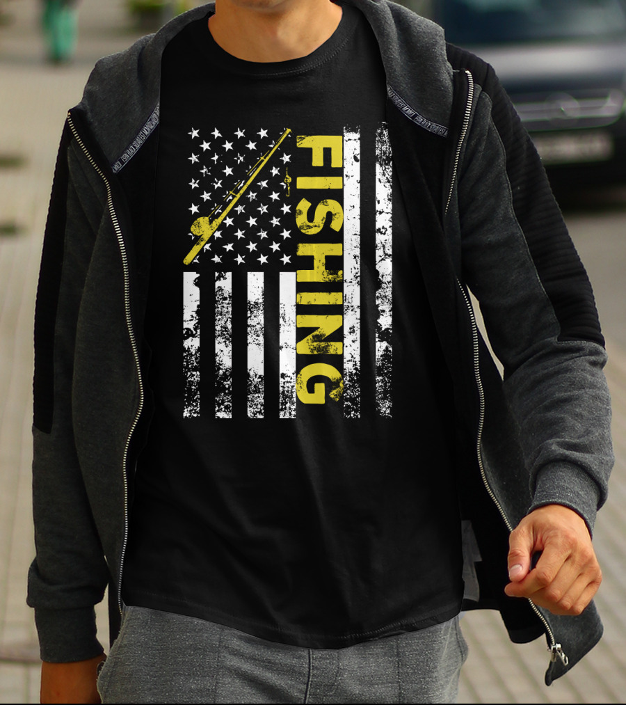 American Flag Fishing USA Patriotic T-Shirt