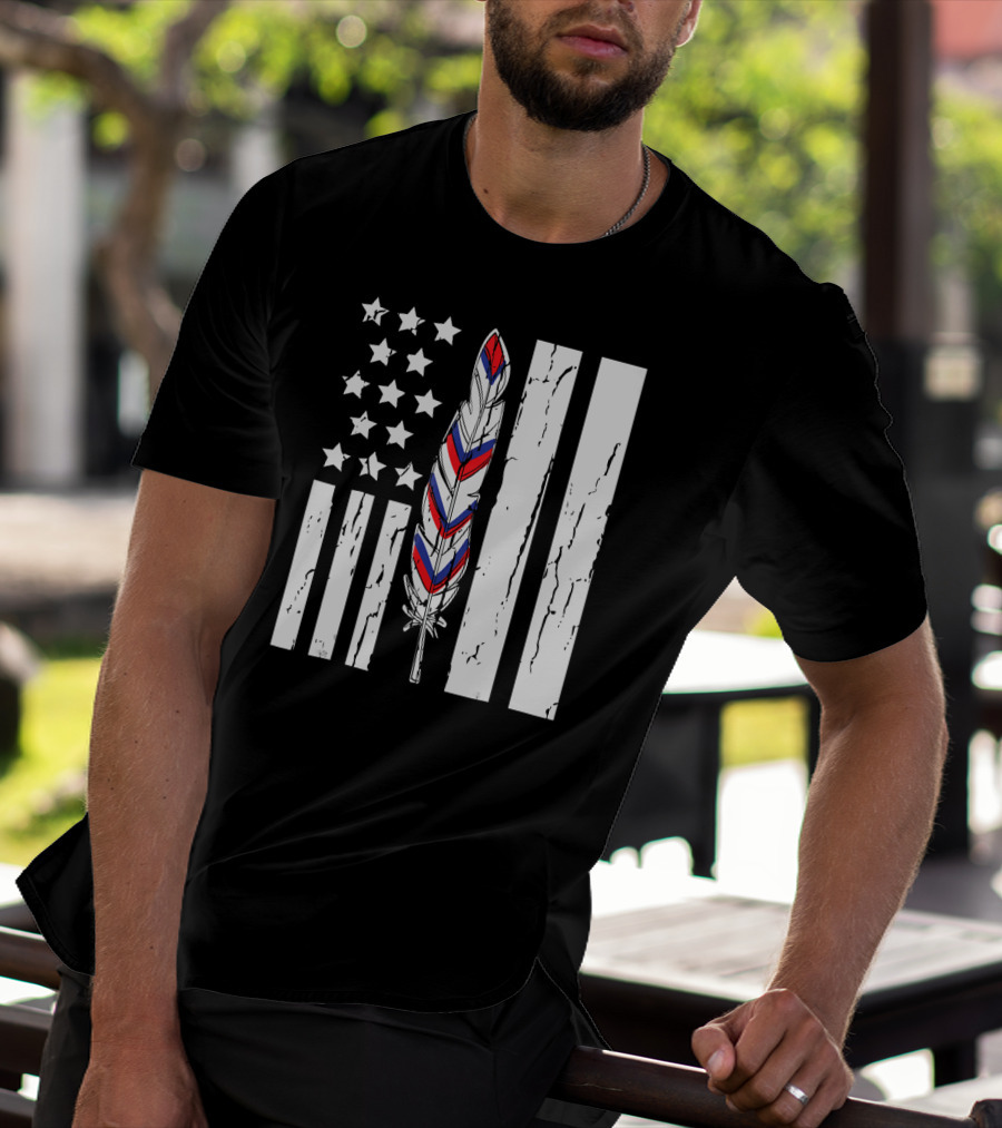 American Flag Stars Stripes Native Tribe Feather Pride T-Shirt