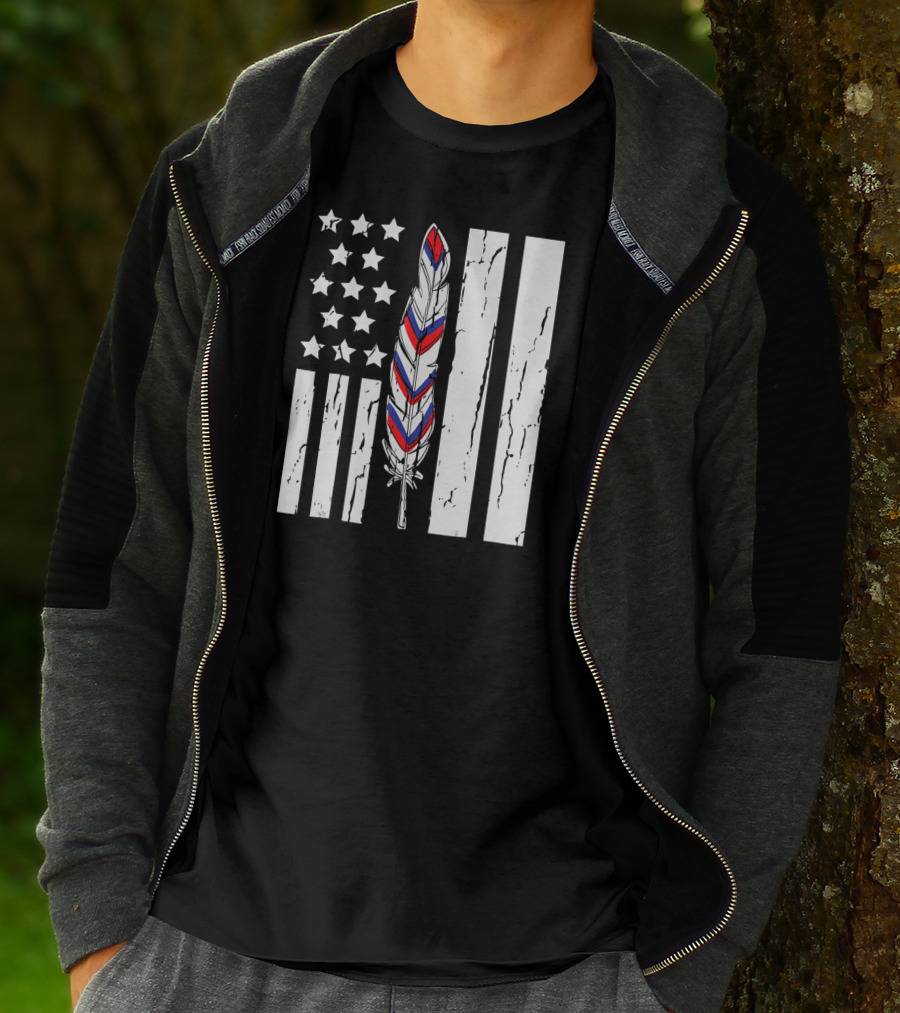 American Flag Stars Stripes Native Tribe Feather Pride T-Shirt