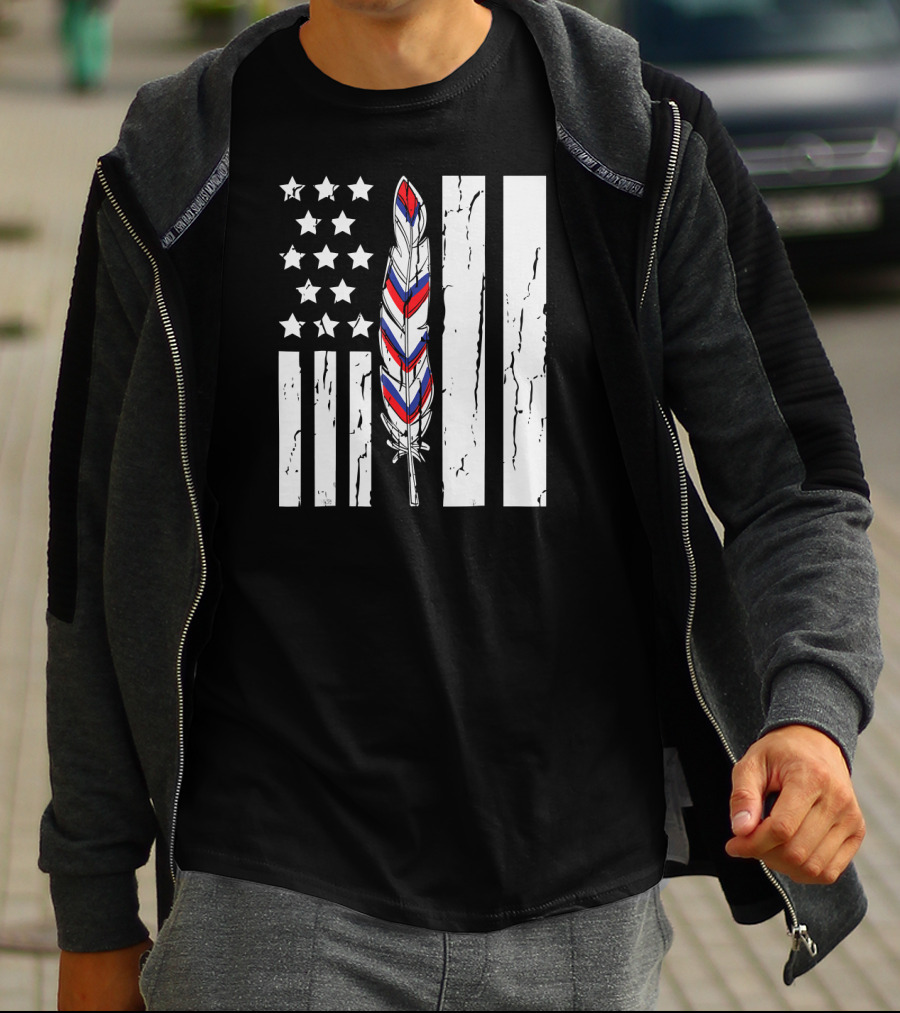 American Flag Stars Stripes Native Tribe Feather Pride T-Shirt