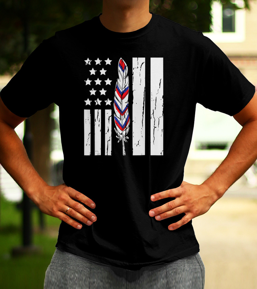 American Flag Stars Stripes Native Tribe Feather Pride T-Shirt