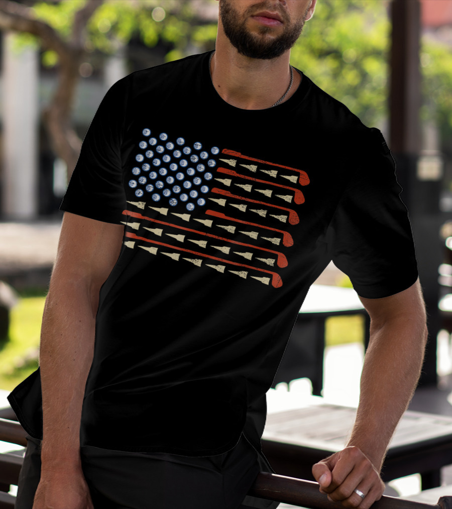 American Flag Golf Balls And Clubs Sports Humor T-Shirt