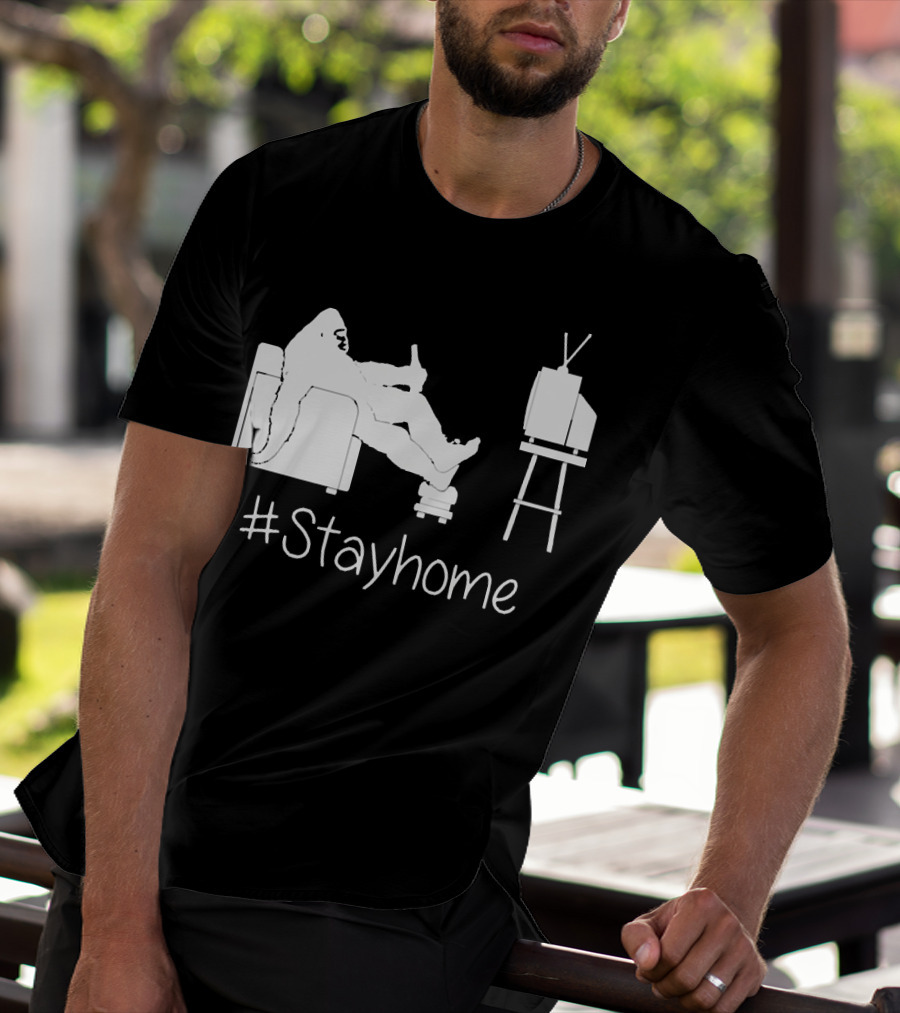 Bigfoot Relaxing Watching TV #Stayhome T-Shirt