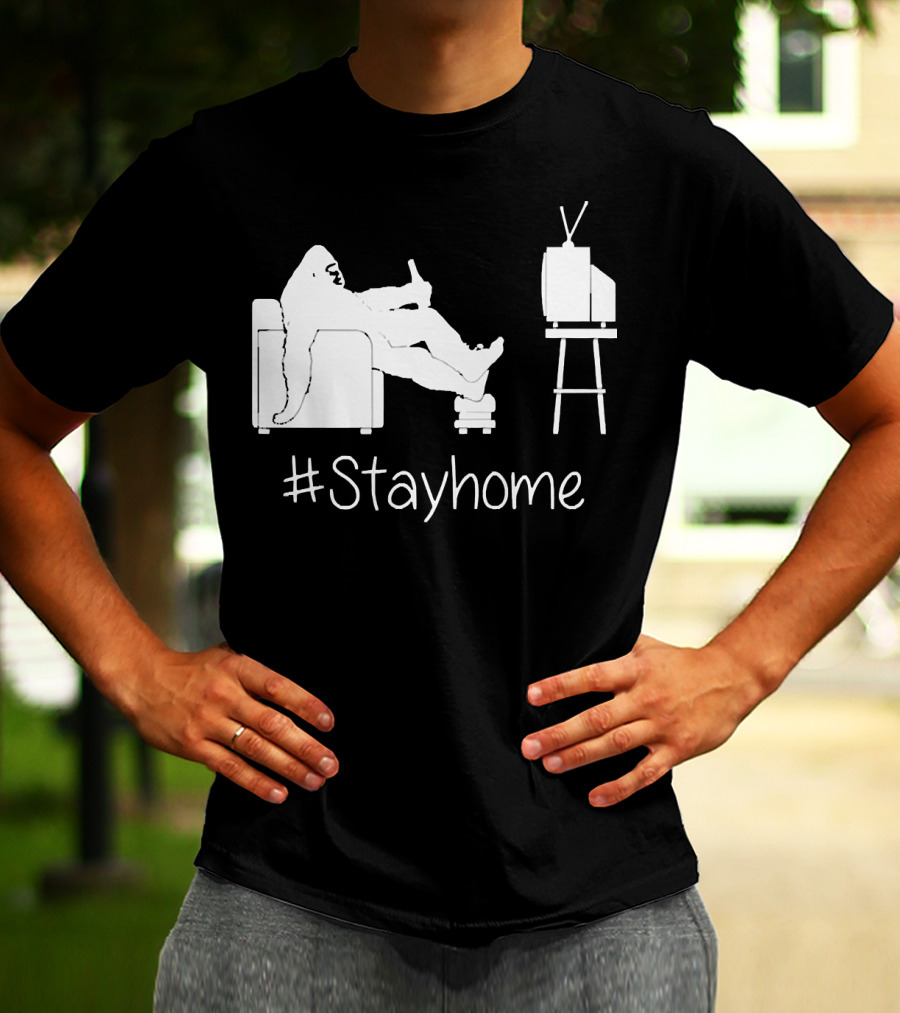 Bigfoot Relaxing Watching TV #Stayhome T-Shirt
