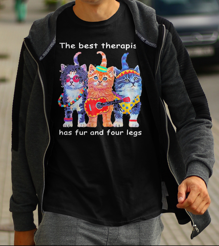 The Best Therapist Has Fur And Four Legs With Colorful Cats In Fun Outfits T-Shirt