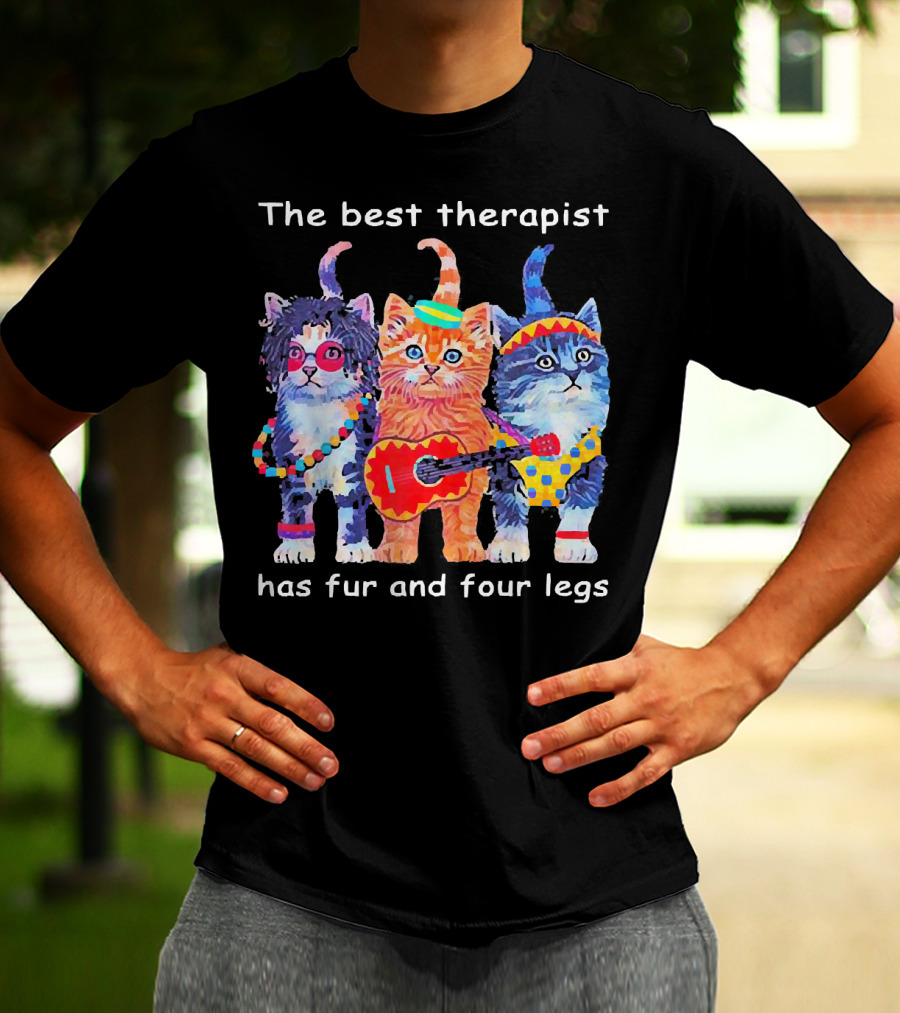 The Best Therapist Has Fur And Four Legs With Colorful Cats In Fun Outfits T-Shirt