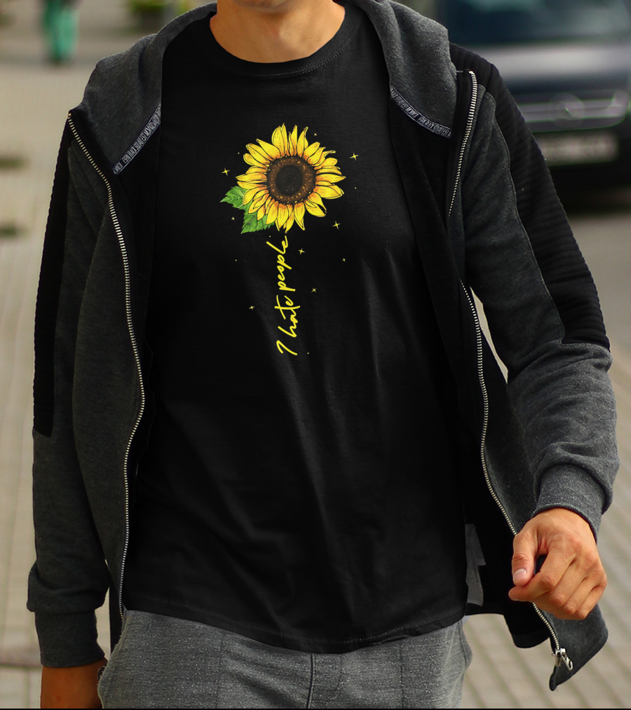 I Hate People Sunflower With Stars And Leaves T-Shirt