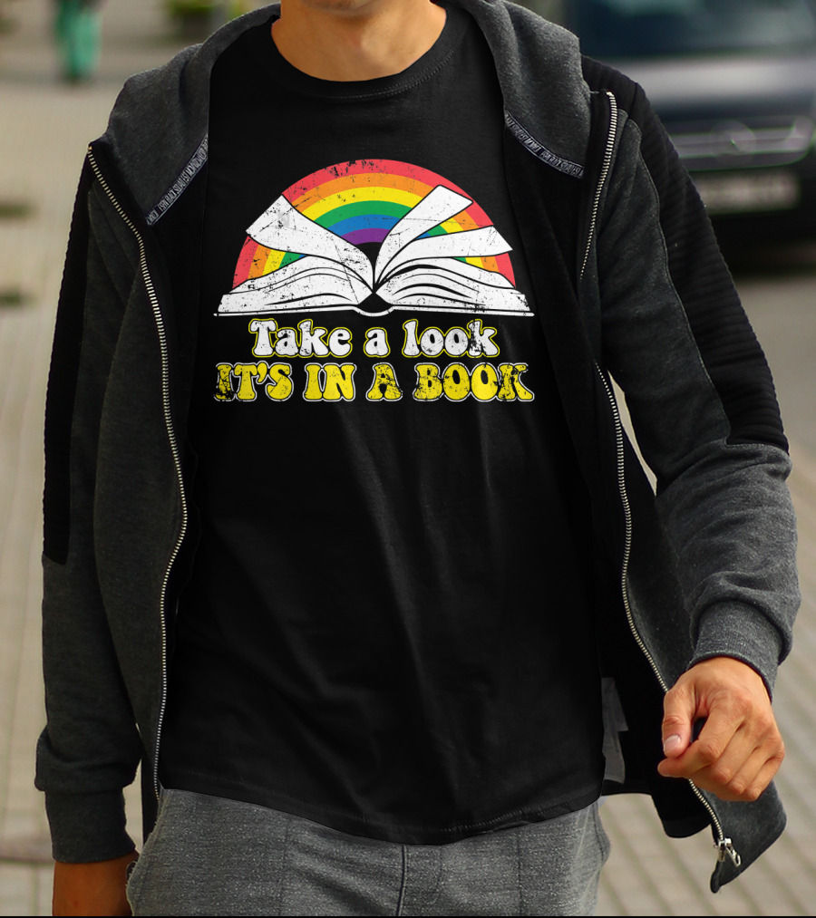 Take A Look It's In A Book Retro Rainbow Open Book Love Reading T-Shirt