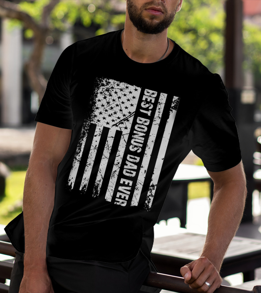 Best Bonus Dad Ever American Flag Mens Patriotic T-Shirt