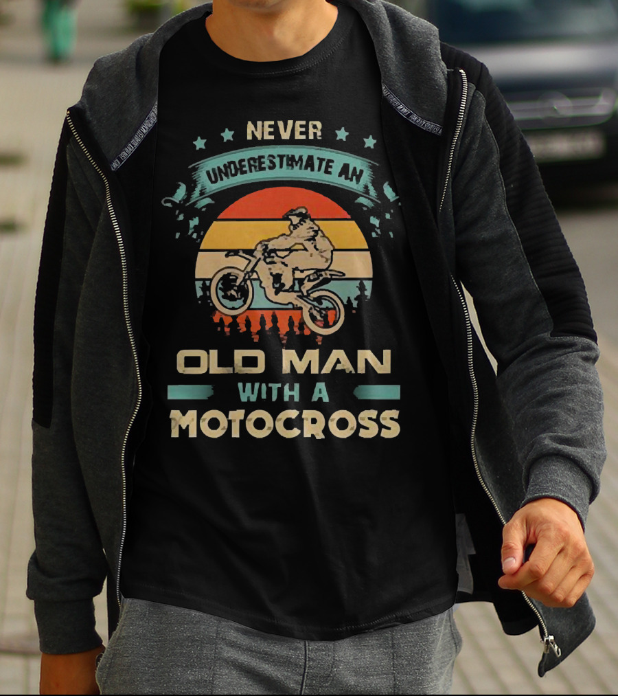 Never Underestimate An Old Man With A Motocross Vintage Sunset Motocross Rider T-Shirt