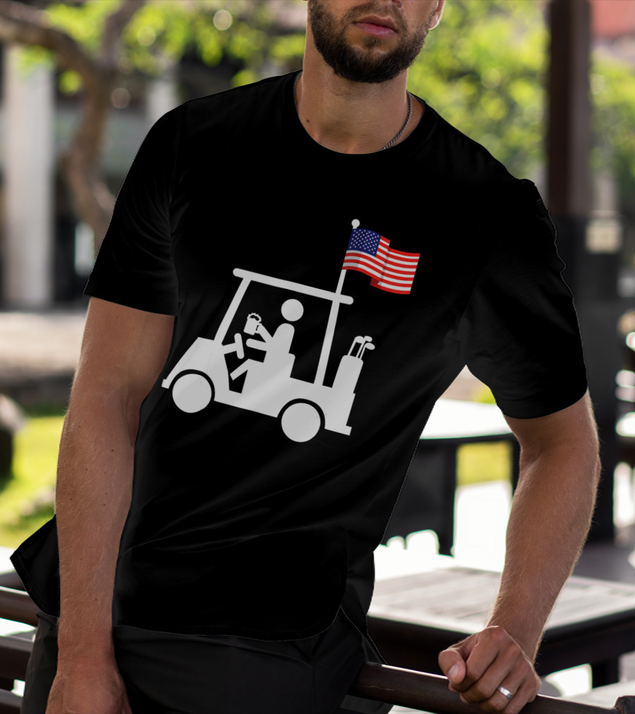 USA Strong Patriotic Golf Cart With American Flag Golf Wear T-Shirt