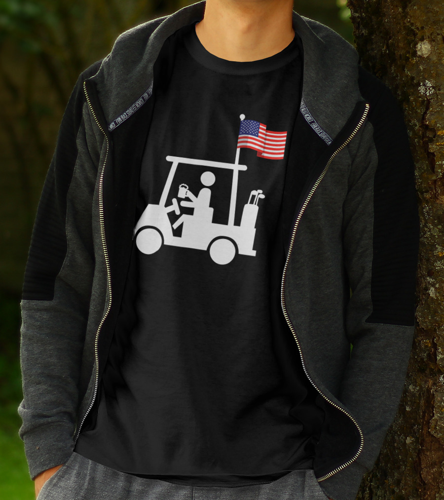 USA Strong Patriotic Golf Cart With American Flag Golf Wear T-Shirt